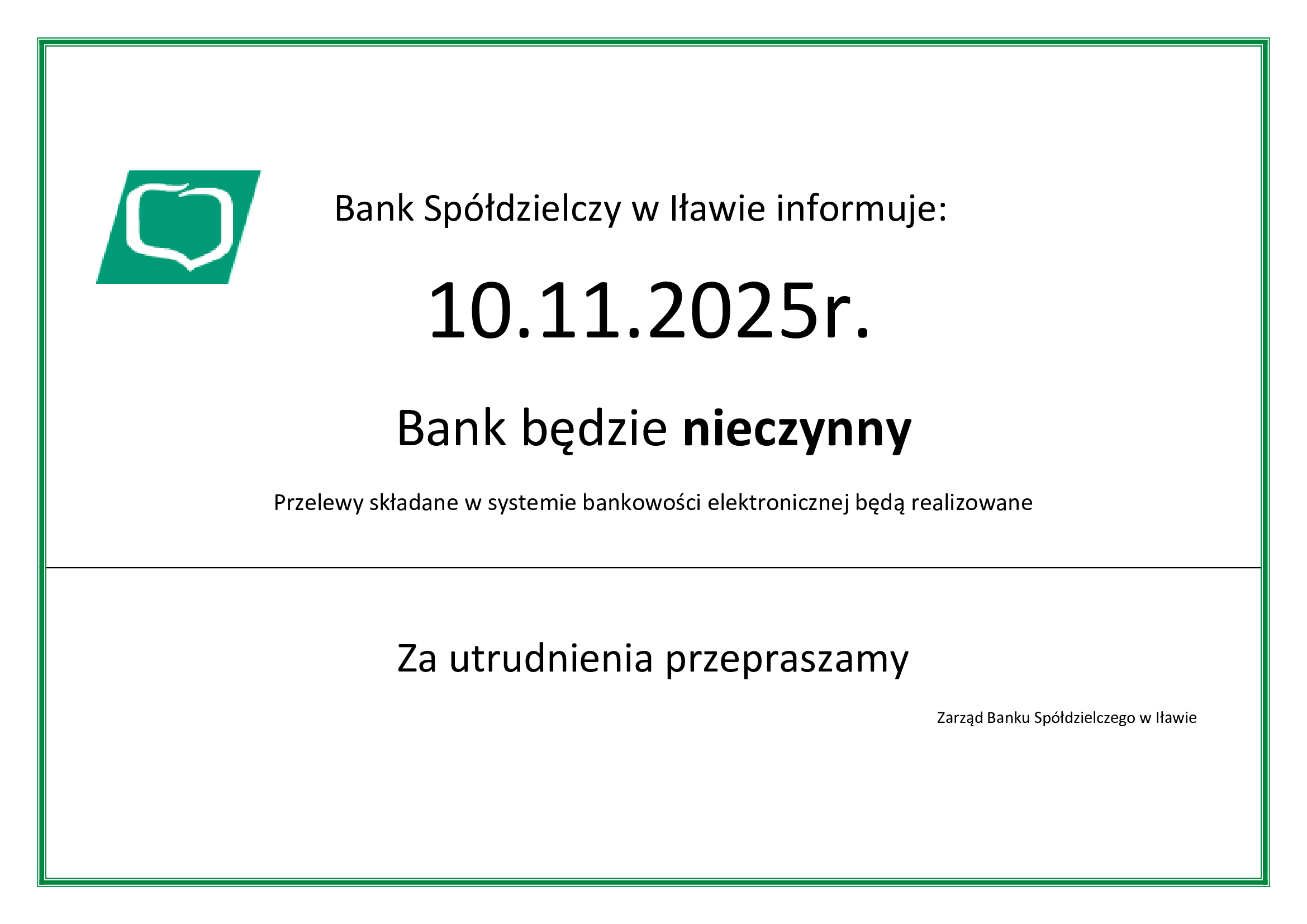Informujemy 10 listopad 2025